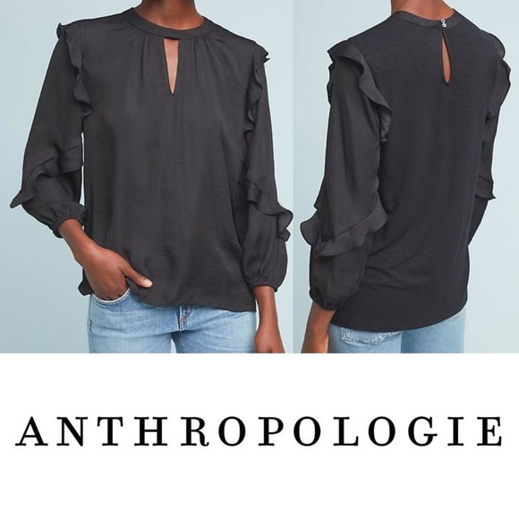 Anthropologie Tops - Anthropologie Dolan Left Coast Araminta Ruffle Sleeve Blouse Medium Black